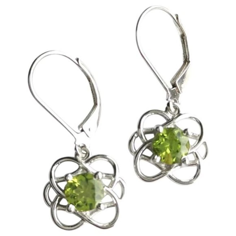 New Sterling silver Peridot modernist flower earrings lever back